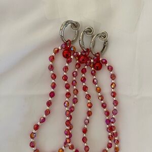 1-set of 3 Vibrant Red and clear Beaded cell lanyards